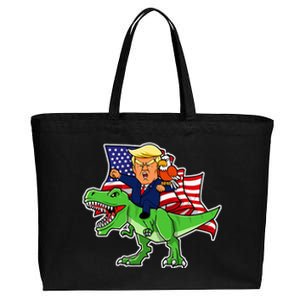 Trump Riding A Dinosaur Trex Funny Merica Patriotic Cotton Canvas Jumbo Tote