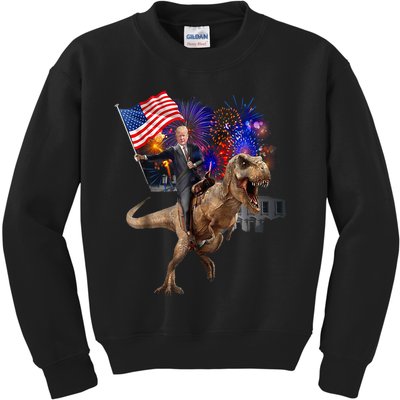 Trump Riding A Dinosaur Trex Suppor Trump 2020 Kids Sweatshirt