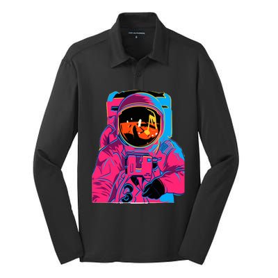 Trippy Rainbow Astronaut Silk Touch Performance Long Sleeve Polo