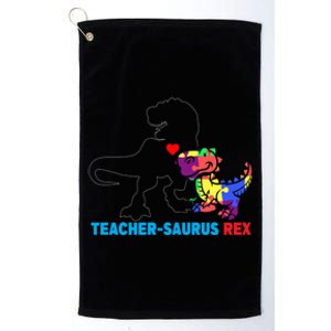 Teachersaurus Rex Animal Autism Teacher Dinosaur Cool Gift Platinum Collection Golf Towel