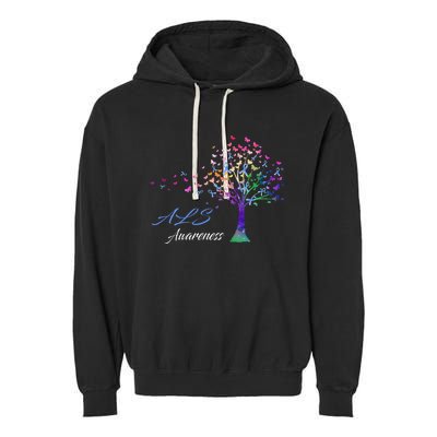 Tree Ribbon ALS Awareness Garment-Dyed Fleece Hoodie