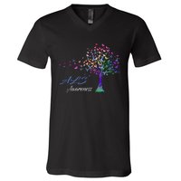 Tree Ribbon ALS Awareness V-Neck T-Shirt