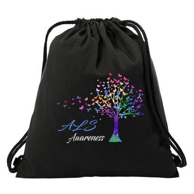 Tree Ribbon ALS Awareness Drawstring Bag