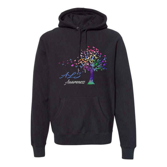 Tree Ribbon ALS Awareness Premium Hoodie