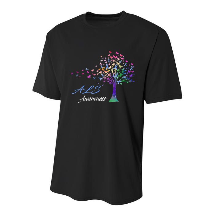 Tree Ribbon ALS Awareness Youth Performance Sprint T-Shirt