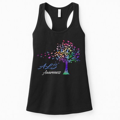 Tree Ribbon ALS Awareness Womens Tank Top