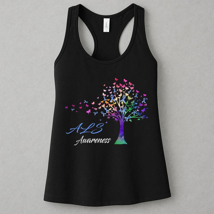 Tree Ribbon ALS Awareness Womens Tank Top