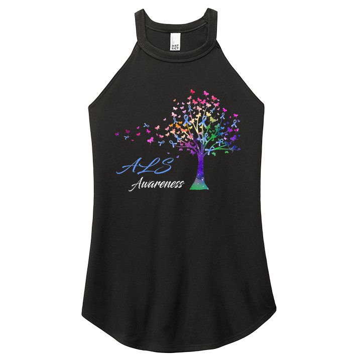Tree Ribbon ALS Awareness Women's Perfect Tri Rocker Tank