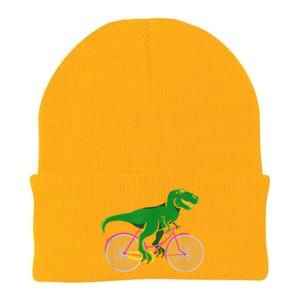 TRex Riding A Bike Funny Trex Dinosaur Bicycle Rider Knit Cap Winter Beanie