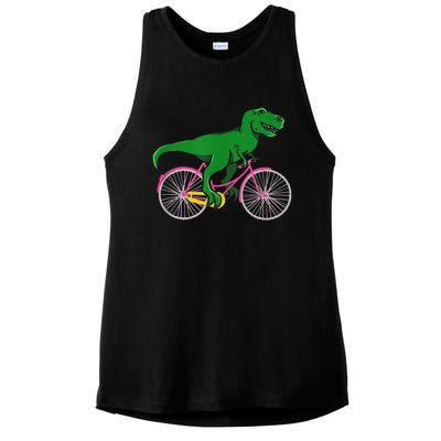 TRex Riding A Bike Funny Trex Dinosaur Bicycle Rider Ladies PosiCharge Tri-Blend Wicking Tank