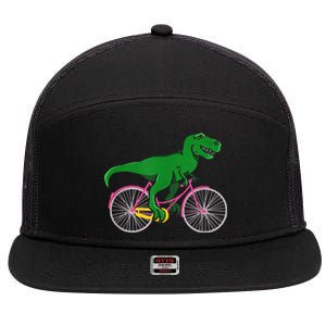 TRex Riding A Bike Funny Trex Dinosaur Bicycle Rider 7 Panel Mesh Trucker Snapback Hat