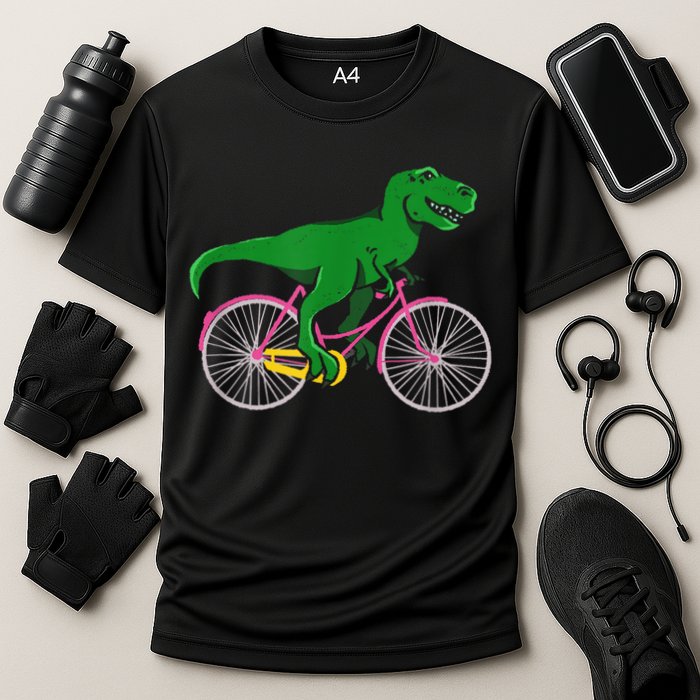 TRex Riding A Bike Funny Trex Dinosaur Bicycle Rider Cooling Performance Crew T-Shirt