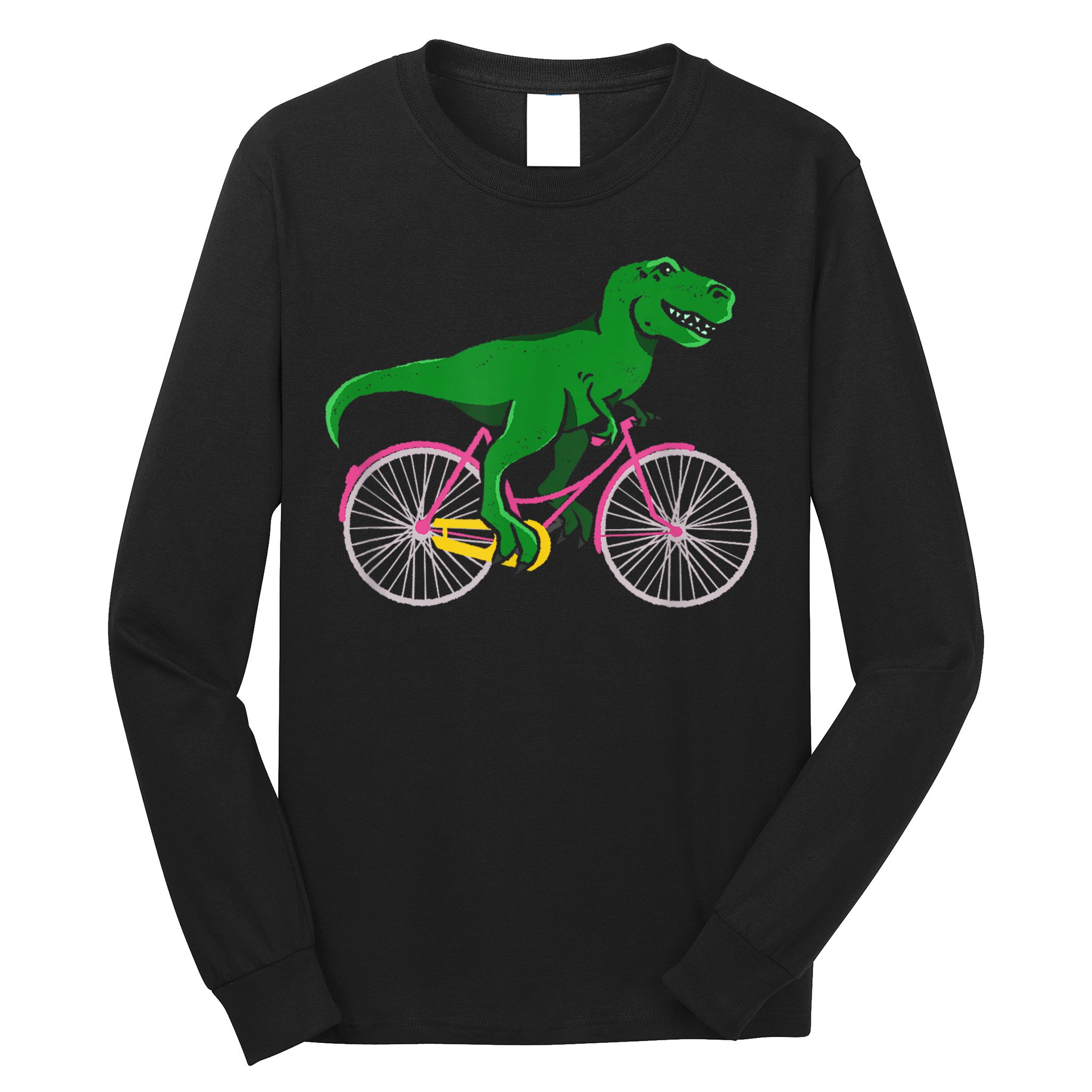 TRex Riding A Bike Funny Trex Dinosaur Bicycle Rider Long Sleeve Shirt