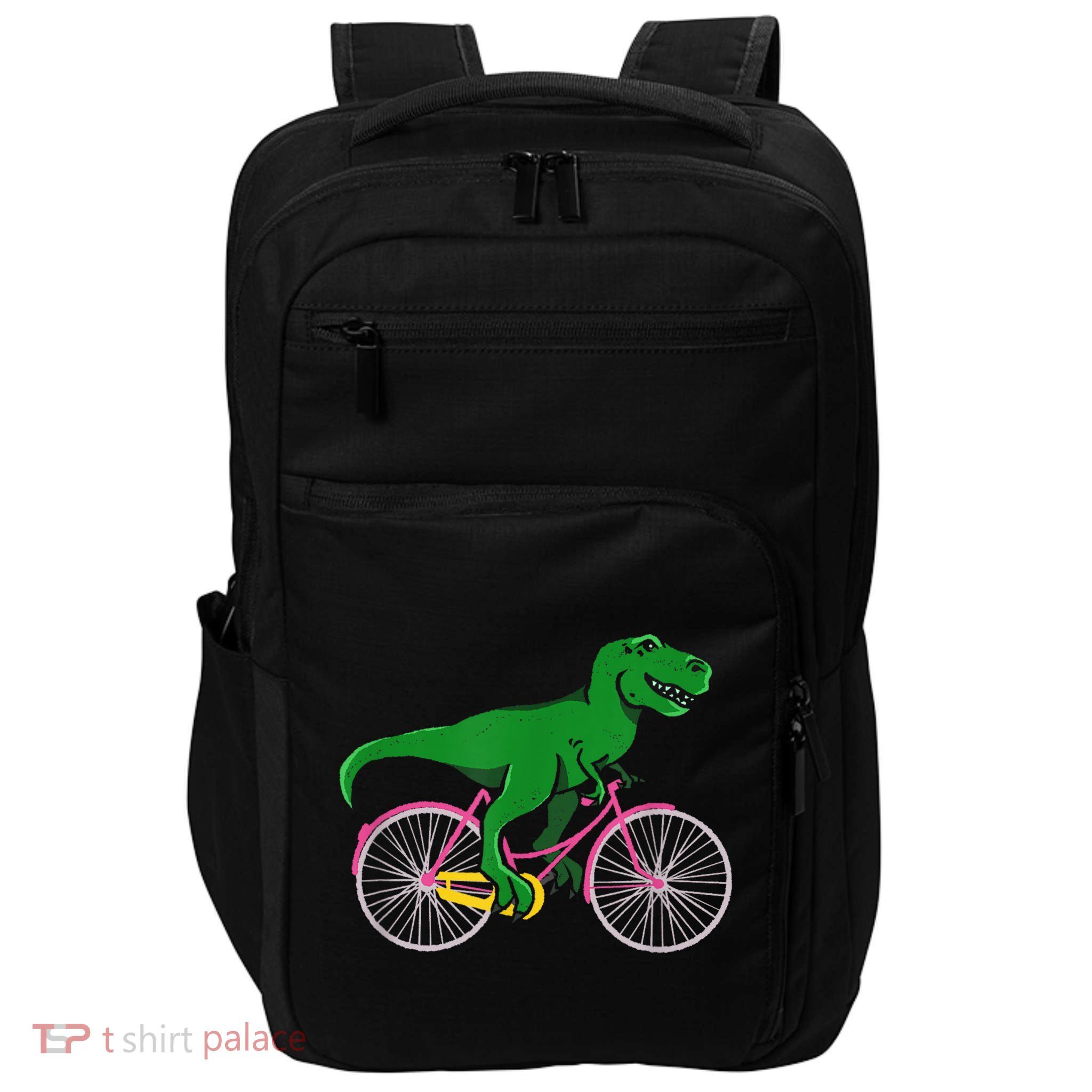 TRex Riding A Bike Funny Trex Dinosaur Bicycle Rider Impact Tech Backpack