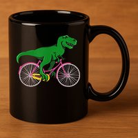 TRex Riding A Bike Funny Trex Dinosaur Bicycle Rider 11oz C Handle Ceramic Mug