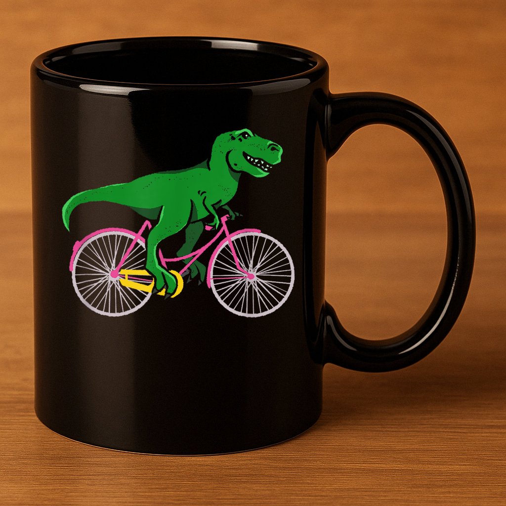 TRex Riding A Bike Funny Trex Dinosaur Bicycle Rider 11oz C Handle Ceramic Mug