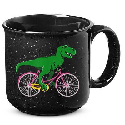TRex Riding A Bike Funny Trex Dinosaur Bicycle Rider 15oz Campfire Ceramic Mug