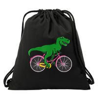 TRex Riding A Bike Funny Trex Dinosaur Bicycle Rider Drawstring Bag