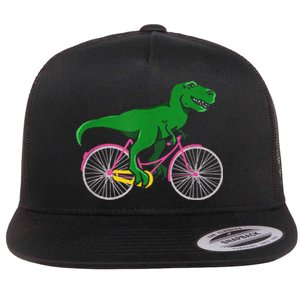 TRex Riding A Bike Funny Trex Dinosaur Bicycle Rider Flat Bill Trucker Hat