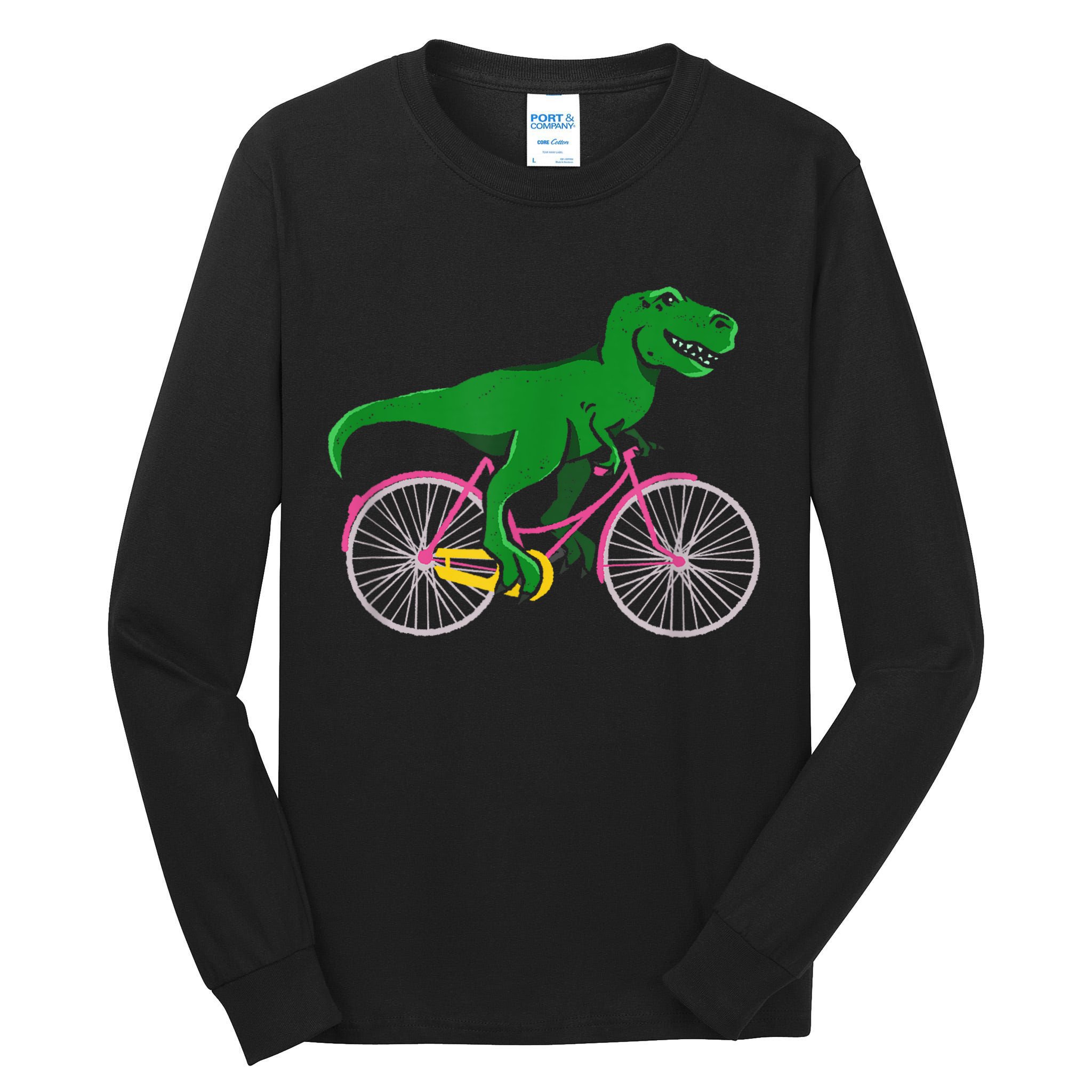TRex Riding A Bike Funny Trex Dinosaur Bicycle Rider Tall Long Sleeve T-Shirt