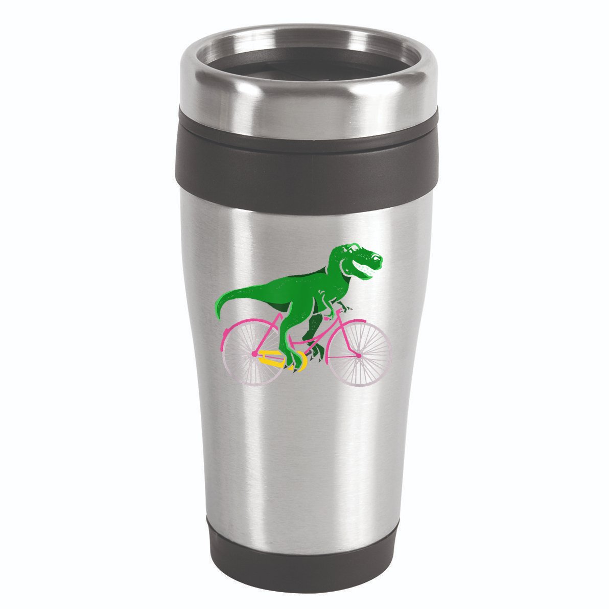 TRex Riding A Bike Funny Trex Dinosaur Bicycle Rider 16oz Travel Tumbler