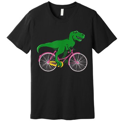 TRex Riding A Bike Funny Trex Dinosaur Bicycle Rider Premium T-Shirt