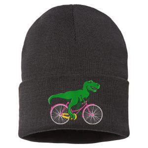 TRex Riding A Bike Funny Trex Dinosaur Bicycle Rider Sustainable Knit Beanie