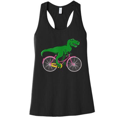 TRex Riding A Bike Funny Trex Dinosaur Bicycle Rider Women's Racerback Tank