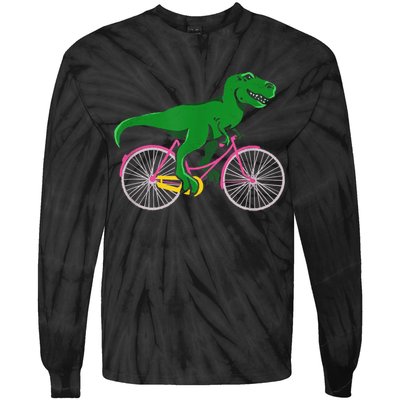 TRex Riding A Bike Funny Trex Dinosaur Bicycle Rider Tie-Dye Long Sleeve Shirt