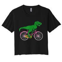 TRex Riding A Bike Funny Trex Dinosaur Bicycle Rider Women's Crop Top Tee