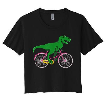 TRex Riding A Bike Funny Trex Dinosaur Bicycle Rider Women's Crop Top Tee