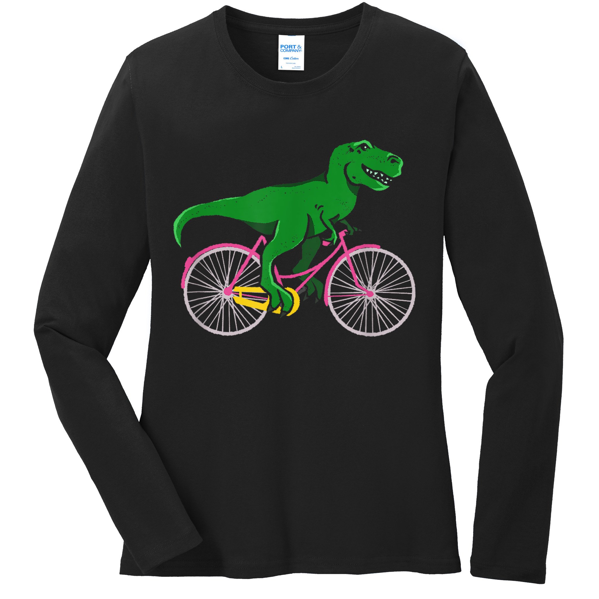 TRex Riding A Bike Funny Trex Dinosaur Bicycle Rider Ladies Long Sleeve Shirt