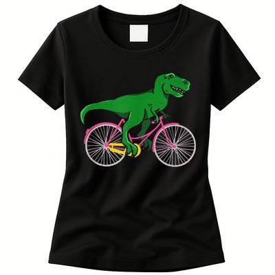 TRex Riding A Bike Funny Trex Dinosaur Bicycle Rider Womens T-Shirt