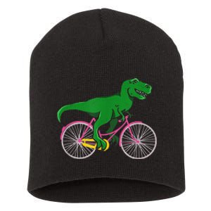 TRex Riding A Bike Funny Trex Dinosaur Bicycle Rider Short Acrylic Beanie