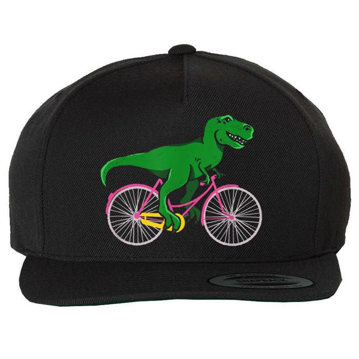 TRex Riding A Bike Funny Trex Dinosaur Bicycle Rider Wool Snapback Cap