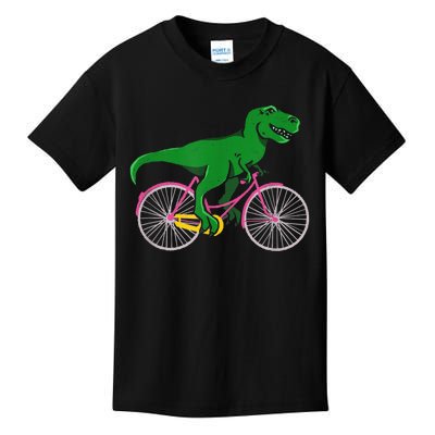 TRex Riding A Bike Funny Trex Dinosaur Bicycle Rider Kids T-Shirt