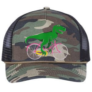 TRex Riding A Bike Funny Trex Dinosaur Bicycle Rider Retro Rope Trucker Hat Cap