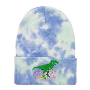 TRex Riding A Bike Funny Trex Dinosaur Bicycle Rider Tie Dye 12in Knit Beanie