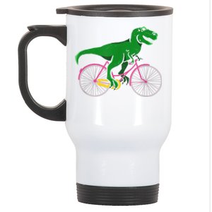 TRex Riding A Bike Funny Trex Dinosaur Bicycle Rider Stainless Steel Travel Mug