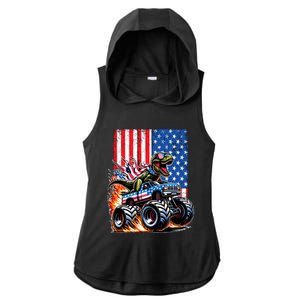 Trex Riding American Monster Truck Usa Flag Ladies PosiCharge Tri-Blend Wicking Draft Hoodie Tank