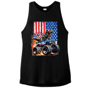 Trex Riding American Monster Truck Usa Flag Ladies PosiCharge Tri-Blend Wicking Tank