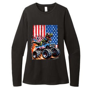 Trex Riding American Monster Truck Usa Flag Womens CVC Long Sleeve Shirt