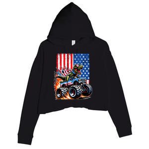 Trex Riding American Monster Truck Usa Flag Crop Fleece Hoodie