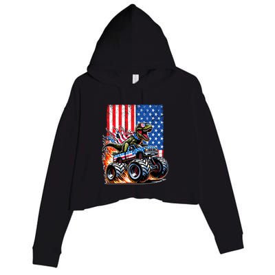Trex Riding American Monster Truck Usa Flag Crop Fleece Hoodie