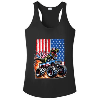 Trex Riding American Monster Truck Usa Flag Ladies PosiCharge Competitor Racerback Tank