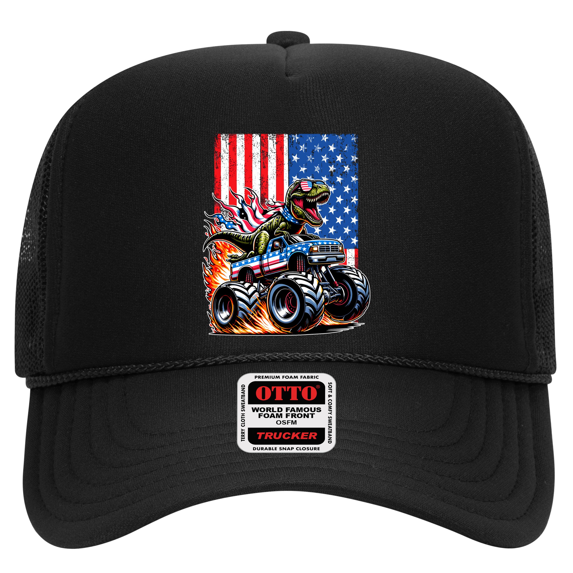 Trex Riding American Monster Truck Usa Flag Hat