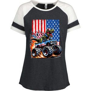 Trex Riding American Monster Truck Usa Flag Enza Ladies Jersey Colorblock Tee