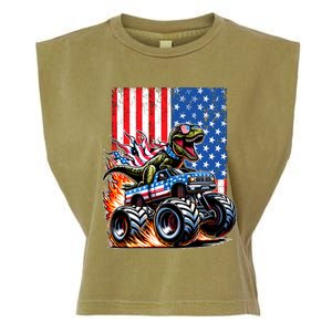 Trex Riding American Monster Truck Usa Flag Garment-Dyed Women's Muscle Tee