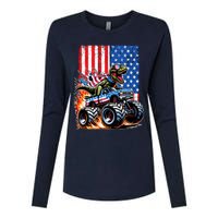 Trex Riding American Monster Truck Usa Flag Womens Cotton Relaxed Long Sleeve T-Shirt