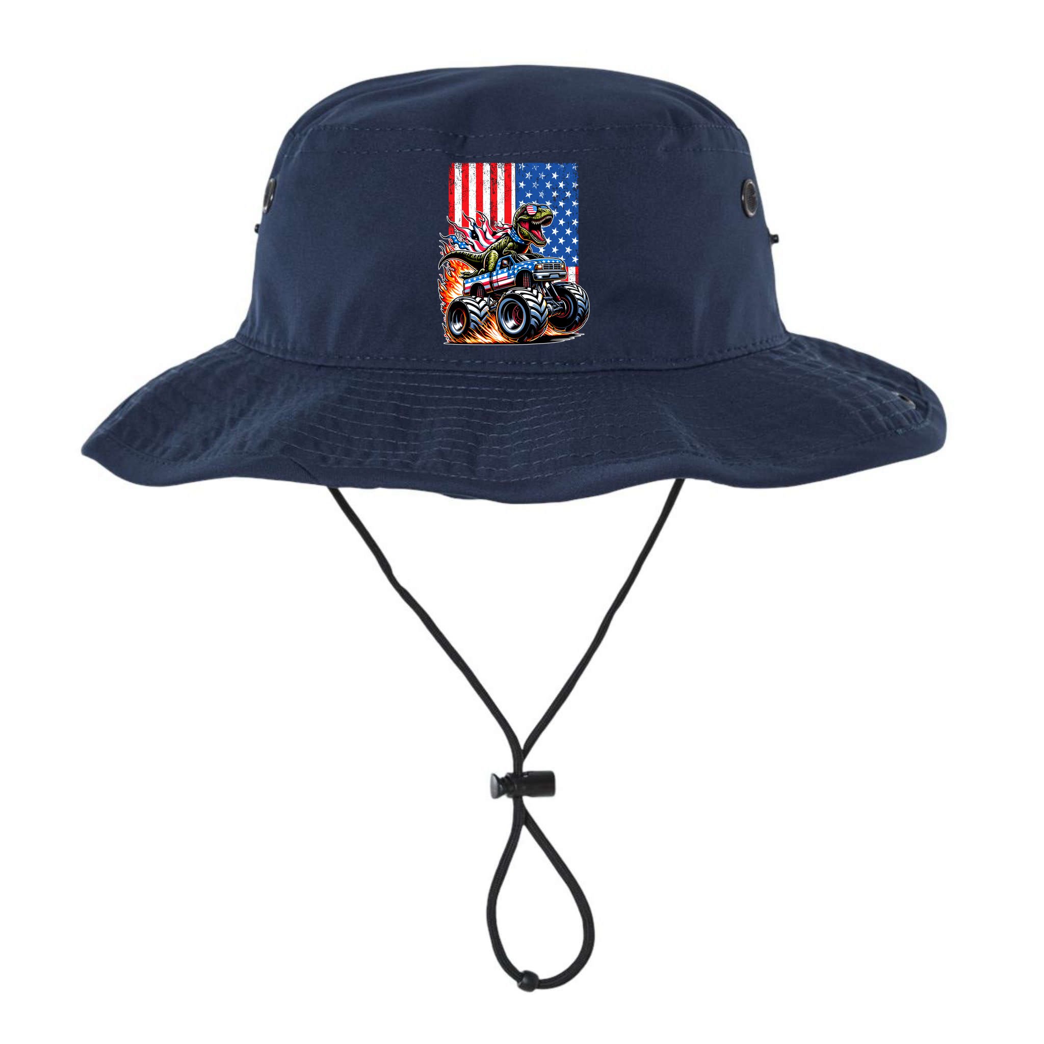 Trex Riding American Monster Truck Usa Flag Bucket Hat